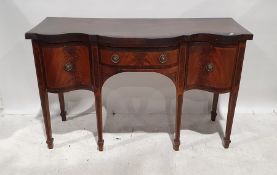 19th century serpentine-fronted mahogany sideboard with two drawers, one cupboard door, crossbanded,