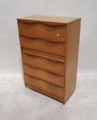 Mid century modern chest of five drawers, on plinth base, 69cm x 107cm