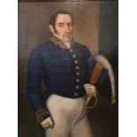 British School - 19th century Oil on canvas Three-quarter length portrait of a gentleman in naval