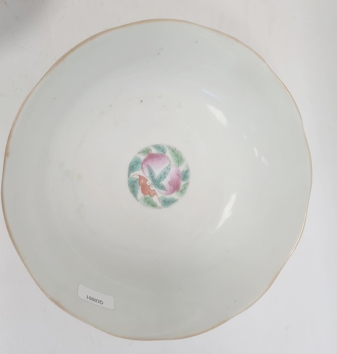 Pair of Chinese bowls, the exteriors with enamelled decoration of fruit, bats and character marks, - Image 4 of 17