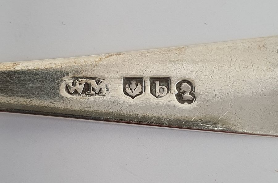 Scottish Georgian silver teaspoon by William Marshall, Edinburgh 1807, a George IV silver fiddle - Image 7 of 8