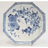 Antique Japanese blue and white octagonal bowl with chrysanthemum decoration, 24cm wide, a late 20th