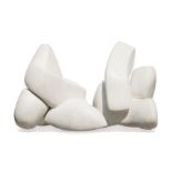 Two Helaine Blumenfeld marble abstract sculptures of interlocking forms, each 40cm high, on