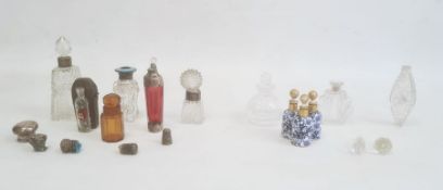Ruby glass scent bottle with silver-coloured mounts (damaged), a 19th century shagreen case