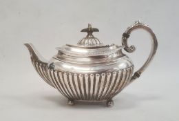 Victorian silver teapot by James Dixon & Sons Ltd, Sheffield 1891, of shaped oval form with