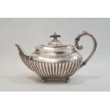 Victorian silver teapot by James Dixon & Sons Ltd, Sheffield 1891, of shaped oval form with