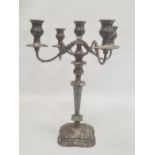 Silver plated four-branch candelabrum on shaped square base, convertible to candlestick Condition