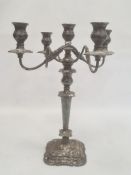 Silver plated four-branch candelabrum on shaped square base, convertible to candlestick Condition