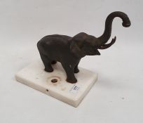 Metal model of an elephant on rectangular marble base (originally with table lamp fitting), a