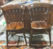 Pair of modern stained pine spindle back kitchen chairs (2)