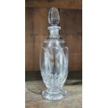 Stuart cut glass decanter, the ovoid body decorated with stylised leaves and fronds, with etched