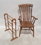 Slatback carver chair, and a towel rack