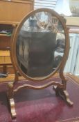 Late 19th century oval toilet mirror on stand