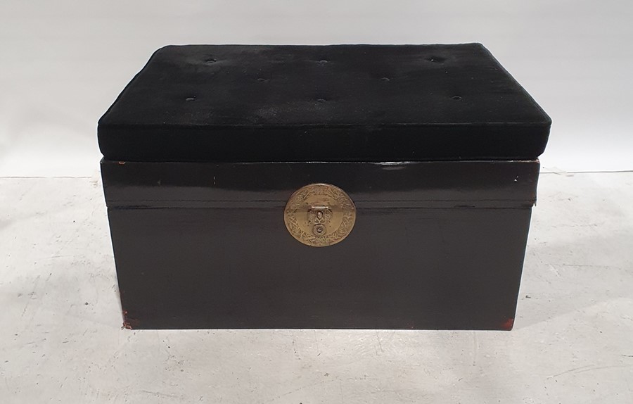 Oriental style lacquer black trunk with black cushion seat