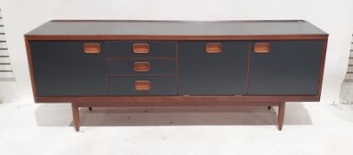 20th century William Lawrence of Nottingham painted teak sideboard, on cylindrical legs, 198cm x