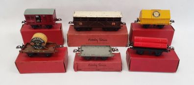 Six Hornby '0' gauge goods wagons including gas cylinder wagon (42155), No.1 Milk Traffic van (