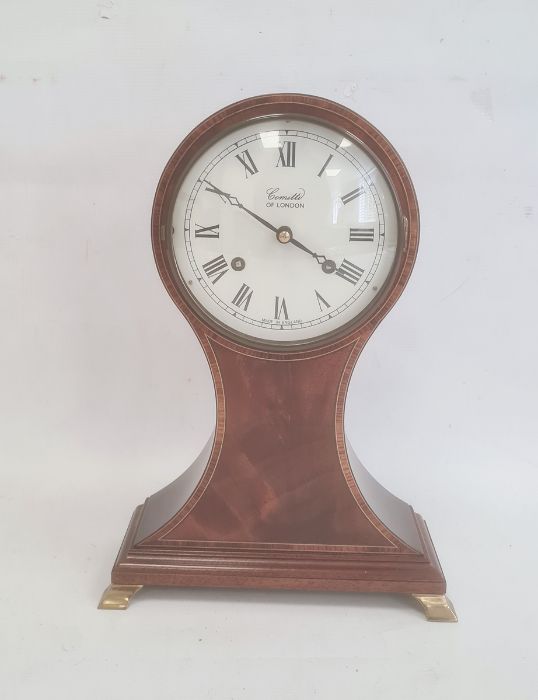 Comitti of London reproduction inlaid mahogany balloon-shaped mantel clock of Edwardian style, the