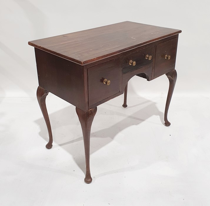 20th century lowboy, the rectangular top above three drawers, on cabriole legs, 84cm x 73.5cm