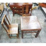 Chinese hardwood square coffee table and two chairs (3)  Condition ReportMug rings on tabletop.