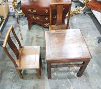 Chinese hardwood square coffee table and two chairs (3)  Condition ReportMug rings on tabletop.