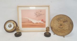 Framed photograph of Concorde with signed dedication from Peter Holden, flight engineer, a pair of