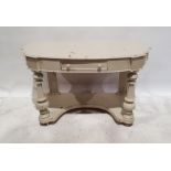 Painted and shabby chic style hall table, the shaped bow front with single drawer, on turned and