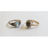 9ct gold, sapphire and white stone cluster ring and a silver, marcasite and blue stone ring (2)