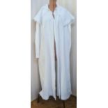 Victorian peignoir,  figured cotton with attached cape, single button fastening, tie belt, full-