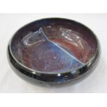 Dartington studio pottery bowl in purple and red, 27cm diameter