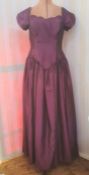 Various evening dresses to include a taffeta purple evening dress, a velvet and chiffon dress