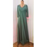 1970's and later dresses, to include a green polyester evening dress with silver thread detail to