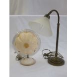 20th century Laura Ashley table lamp, brass coloured stand with lustre shade, 50cm high and an early