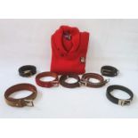 Ralph Lauren woollen red jacket/cardigan, scarves and various mid-20th century leather belts (1 box)