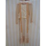 1920's silk dress, beaded velvet ribbons, chiffon sleeves, fringed hem - has been altered, and a