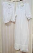 Cobannau white cotton nightie, size small, another size medium and a white cotton mob cap (1 box)