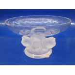 Lalique pedestal bowl, bird decorated, relief base, marked to base with Lalique box, 14cm high x