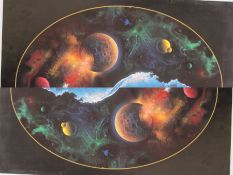David Miller (20th century school)  Limited edition print  Dolphins with planets, no.274/450, signed