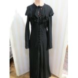 Ossie Clark for Radley , black moss crepe dress, with frilled collar, button and loop fastening to