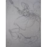 Winifred Ackroyd  Pencil study Children's illustration of old lady with basket and moon, signed