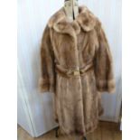 1970's mink coat, A line, banded hem and cuffs, matching belt with brass coloured buckle