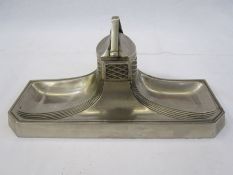Art Deco pewter inkwell with engraved decoration, unmarked, 24.5cm wide x 10cm high