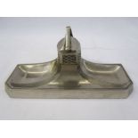 Art Deco pewter inkwell with engraved decoration, unmarked, 24.5cm wide x 10cm high