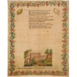 Sampler by Harriet Elizabeth Holden aged 11, 1838, flower border, with prayer, unfinished, with a