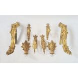 Gilt metal wall fittings, four pairs, all slightly different leaves and acanthus etc.