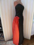 Gunne Sax by Jessica McClintock black taffeta evening dress with a red over skirt, red bow detail,