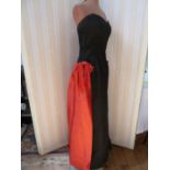 Gunne Sax by Jessica McClintock black taffeta evening dress with a red over skirt, red bow detail,