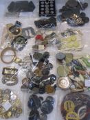 Box of assorted buttons and buckles dating from the 1930s - 1970s etc.