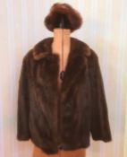 Dark brown mink jacket, half belt, bracelet sleeves, embroidered lining and a mink hat (2)