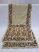 Embroidered shawl in linen, unbacked, bright colours (some holes in the fabric, the embroidery on