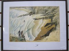 Chris Hoggett  Watercolour "Surfers, Gower", signed lower right, 24cm x 34.5cm